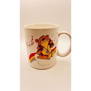 Vintage Rainbow Bear Musical Notes Ceramic Coffee Mug White Retro Kitsch